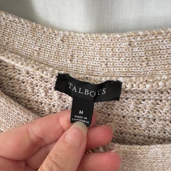 Talbots Short Sleeve Textured Knit Cotton Cardigan Sweater Gold Tone Buttons M - Picture 6 of 6